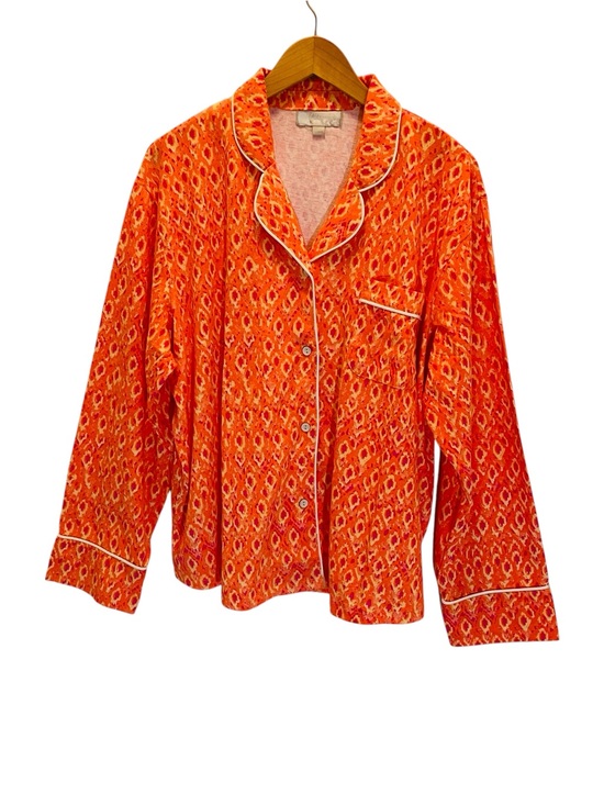 Alexander Del Rossa Other - Alexander Del Rossa Pajama Top with White Piping Orange Pink Ikat Design Size 2X